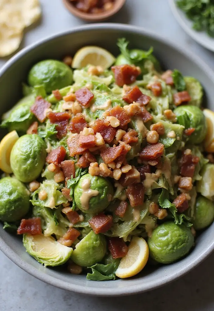 25 Brussel Sprout Salad Recipes with Bacon for a Flavorful Crunch 117 25 Brussel Sprout Salad Recipes with Bacon for a Flavorful Crunch - 23. Brussel Sprout Salad with Bacon and Tahini Dressing