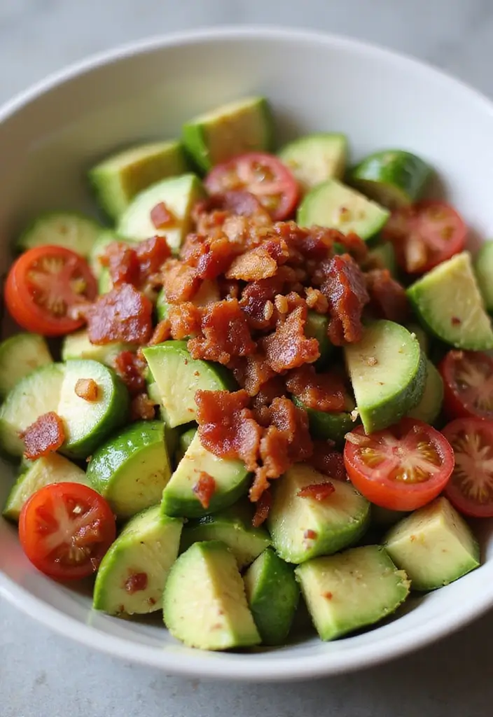 25 Cucumber Tomato Avocado Salad Recipes for a Summer Refresh 107 25 Cucumber Tomato Avocado Salad Recipes for a Summer Refresh - 19. Cucumber Tomato Avocado Salad with Bacon