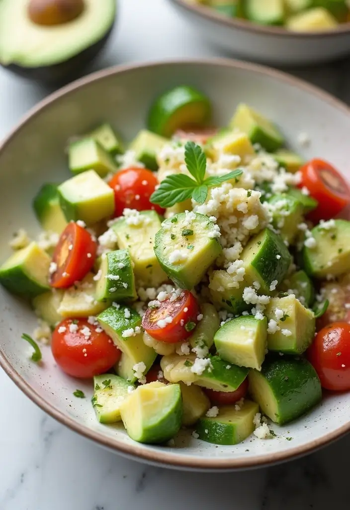 25 Cucumber Tomato Avocado Salad Recipes for a Summer Refresh 110 25 Cucumber Tomato Avocado Salad Recipes for a Summer Refresh - 20. Cucumber Tomato Avocado Salad with Cheese