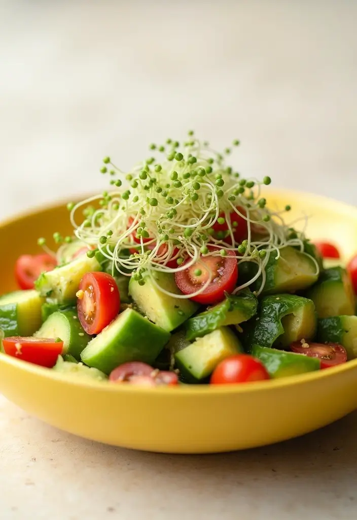 25 Cucumber Tomato Avocado Salad Recipes for a Summer Refresh 137 25 Cucumber Tomato Avocado Salad Recipes for a Summer Refresh - 25. Cucumber Tomato Avocado Salad with Sprouts