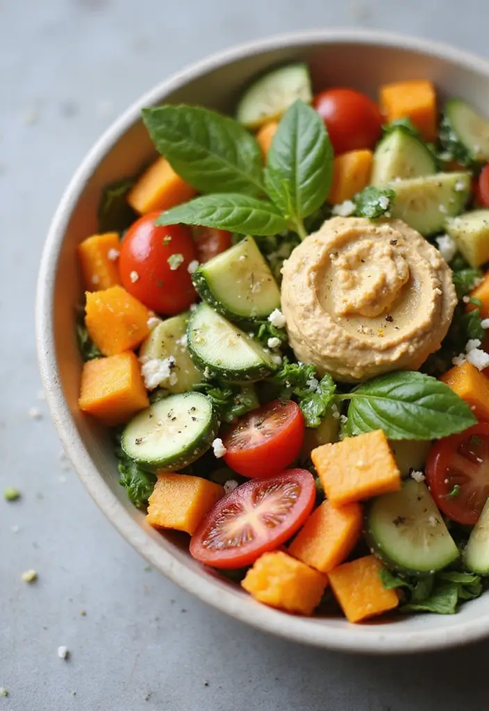 25 Easy Salad Recipes for Dinner That Feel Like a Full Meal 75 25 Easy Salad Recipes for Dinner That Feel Like a Full Meal - 15. Hummus and Veggie Salad