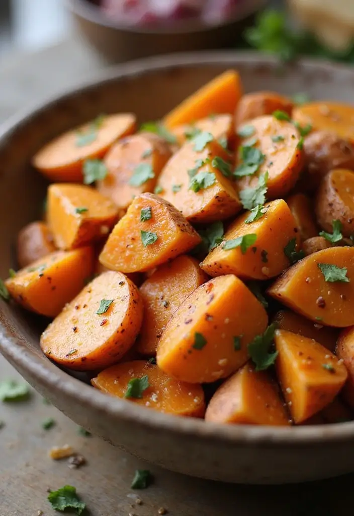 25 Fall Salad Recipes with Sweet Potato for Cozy Days 109 25 Fall Salad Recipes with Sweet Potato for Cozy Days - 21. Sweet Potato and Garlic Salad