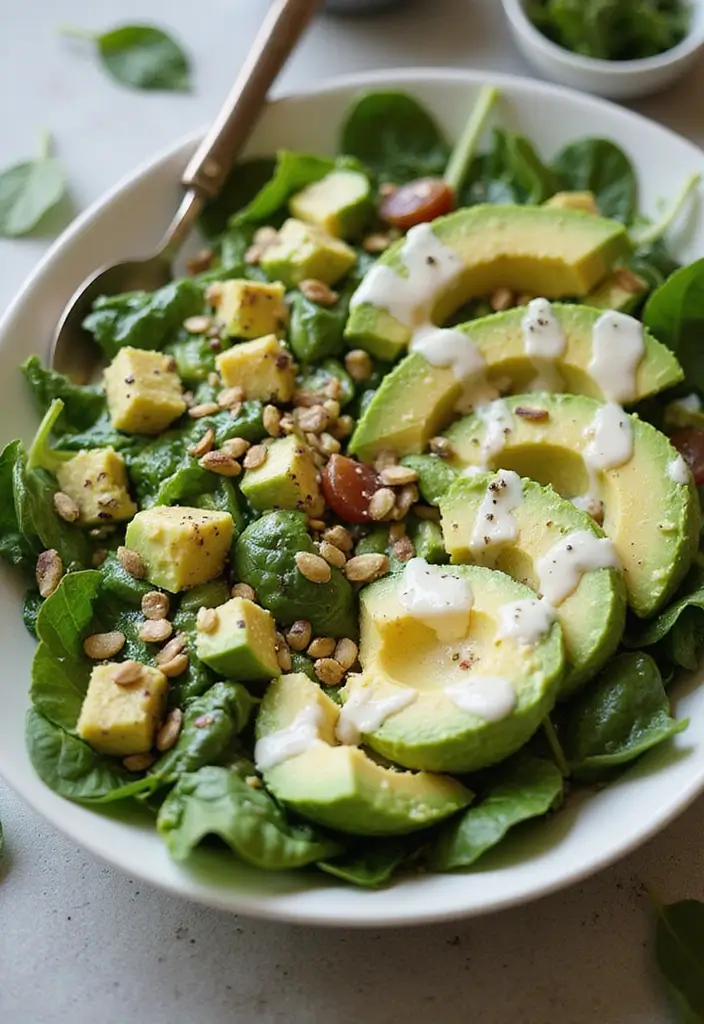 25 Fresh Salad Recipes with Spring Mix Lettuce for Every Season 69 25 Fresh Salad Recipes with Spring Mix Lettuce for Every Season - 15. Creamy Avocado and Spinach Salad
