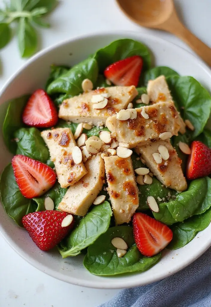 25 Green Salad with Chicken Recipes for a Quick Balanced Meal 20 25 Green Salad with Chicken Recipes for a Quick Balanced Meal - 4. Spinach Strawberry Chicken Salad