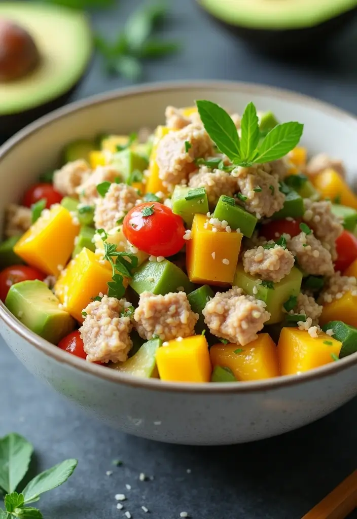 25 High Protein Tuna Salad Recipes for Quick Meal Prep 120 25 High Protein Tuna Salad Recipes for Quick Meal Prep - 22. Tuna Salad with Mango and Avocado
