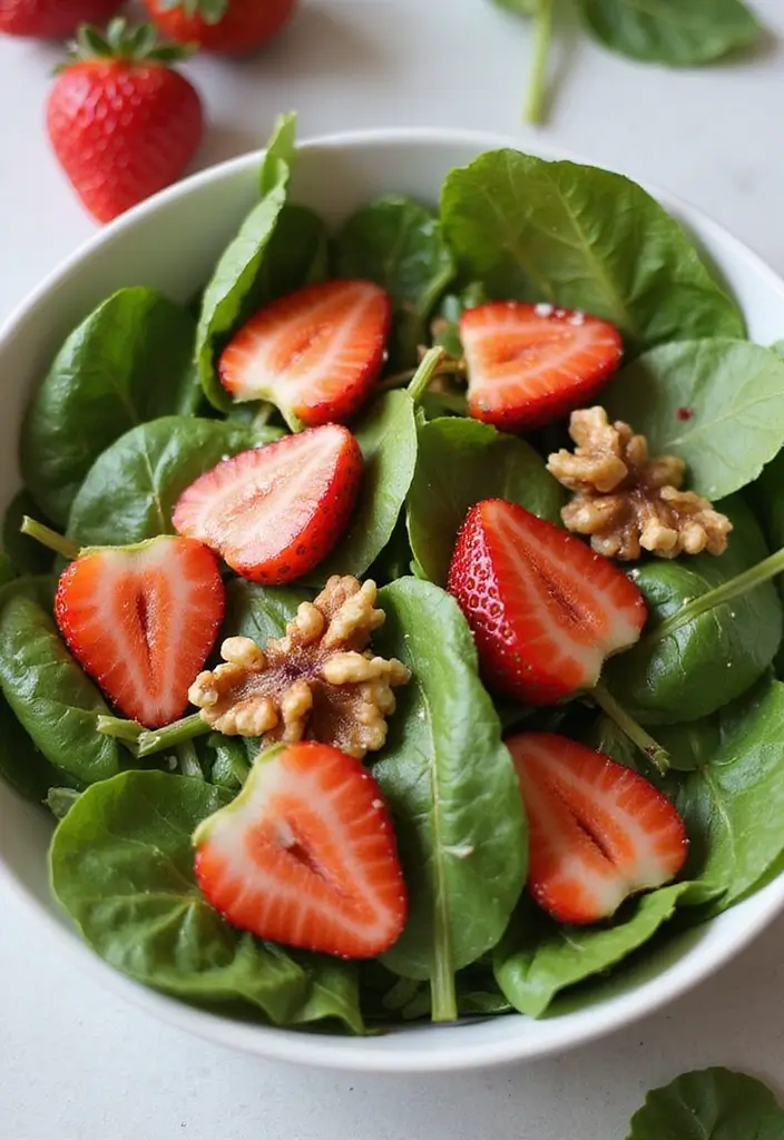25 High Protein Vegan Salad Recipes That Actually Taste Amazing 105 25 High Protein Vegan Salad Recipes That Actually Taste Amazing - 19. Spinach & Strawberry Salad