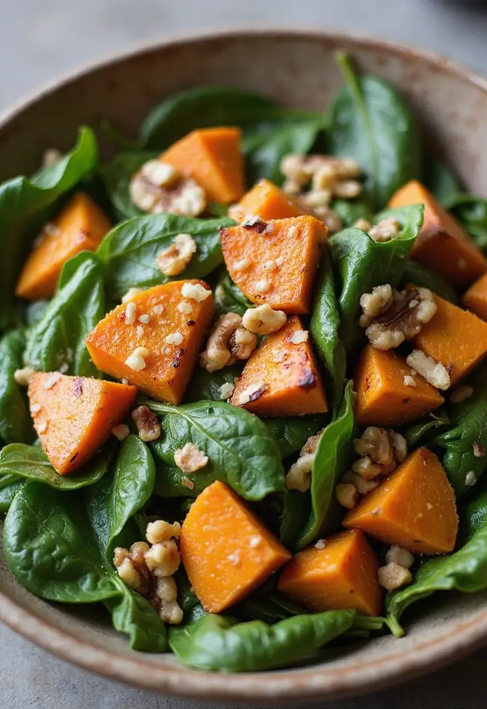 25 High Protein Vegan Salad Recipes That Actually Taste Amazing 37 25 High Protein Vegan Salad Recipes That Actually Taste Amazing - 7. Sweet Potato & Spinach Salad