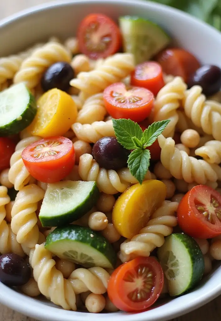 25 Main Dish Pasta Salad Recipes That Are Satisfying and Easy 1 25 Main Dish Pasta Salad Recipes That Are Satisfying and Easy - 1. Mediterranean Chickpea Pasta Salad