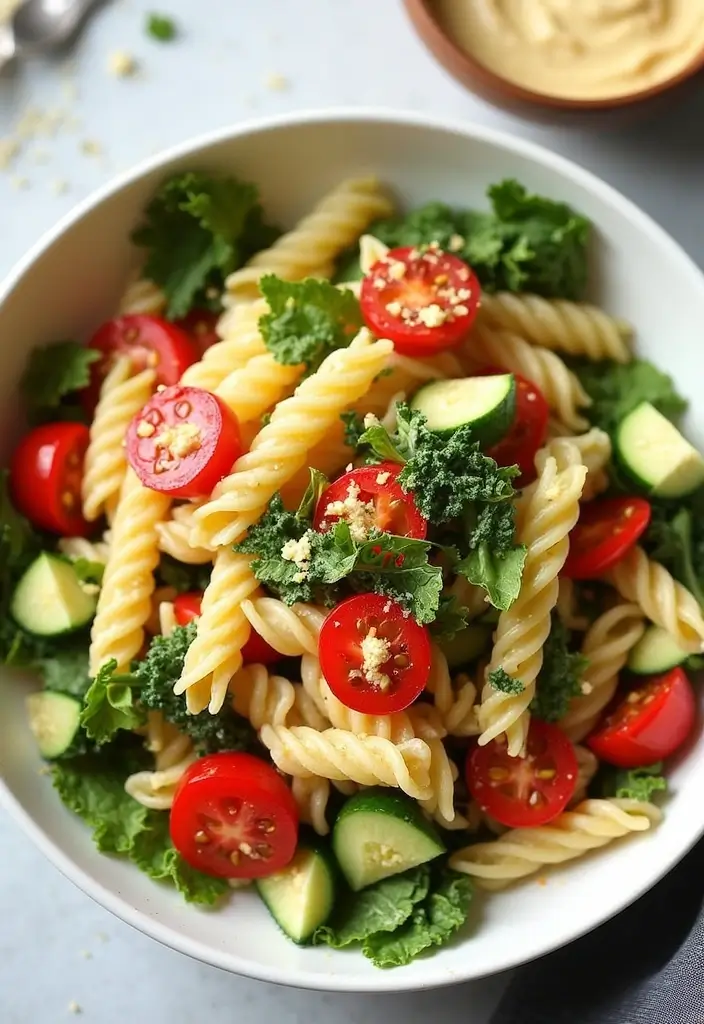 25 Main Dish Pasta Salad Recipes That Are Satisfying and Easy 124 25 Main Dish Pasta Salad Recipes That Are Satisfying and Easy - 24. Veggie Pasta Salad with Hummus