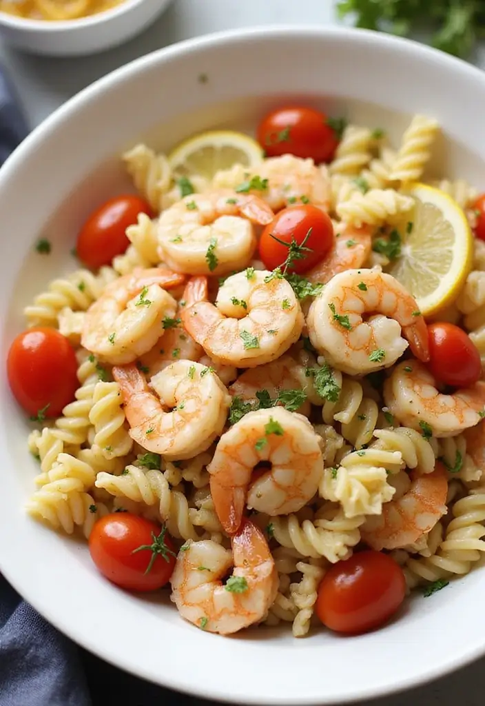 25 Main Dish Pasta Salad Recipes That Are Satisfying and Easy 31 25 Main Dish Pasta Salad Recipes That Are Satisfying and Easy - 7. Lemon Garlic Shrimp Pasta Salad