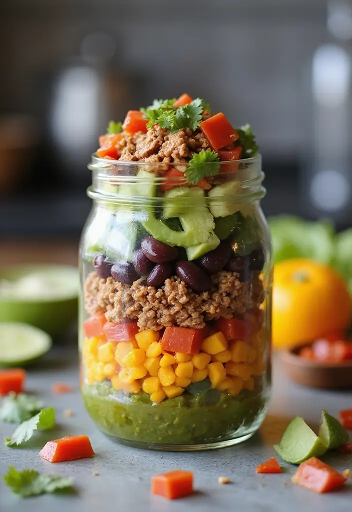 25 Mason Jar Salad Recipes That Are Fresh, Fun, and Healthy 95 25 Mason Jar Salad Recipes That Are Fresh, Fun, and Healthy - 21. Crunchy Taco Salad