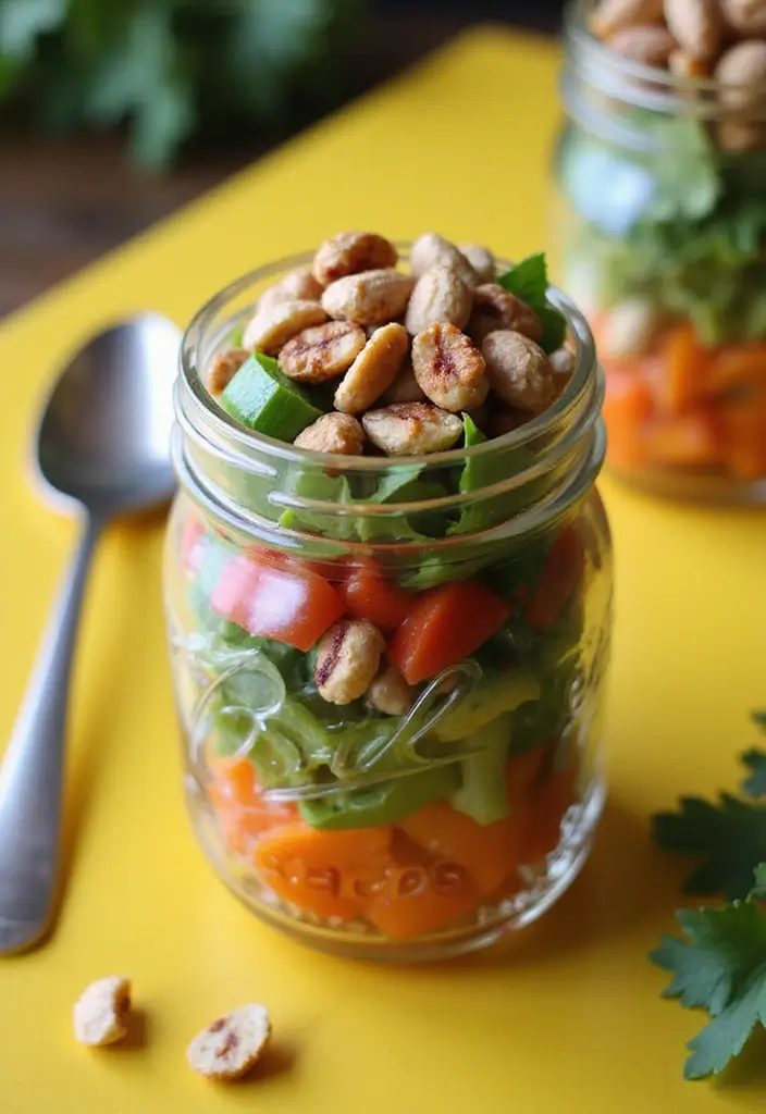 25 Mason Jar Salad Recipes That Are Fresh, Fun, and Healthy 14 25 Mason Jar Salad Recipes That Are Fresh, Fun, and Healthy - 4. Spicy Thai Peanut Salad