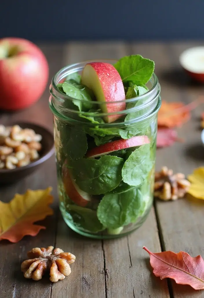 25 Mason Jar Salad Recipes That Are Fresh, Fun, and Healthy 36 25 Mason Jar Salad Recipes That Are Fresh, Fun, and Healthy - 8. Apple and Walnut Spinach Salad
