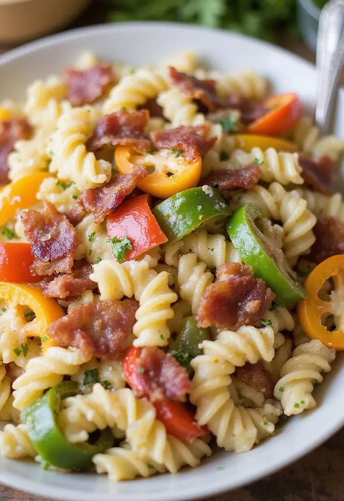 25 Pasta Salad Recipes with Bacon Ranch for Creamy Perfection 96 25 Pasta Salad Recipes with Bacon Ranch for Creamy Perfection - 18. Bacon Ranch Pasta Salad with Peppers and Onions