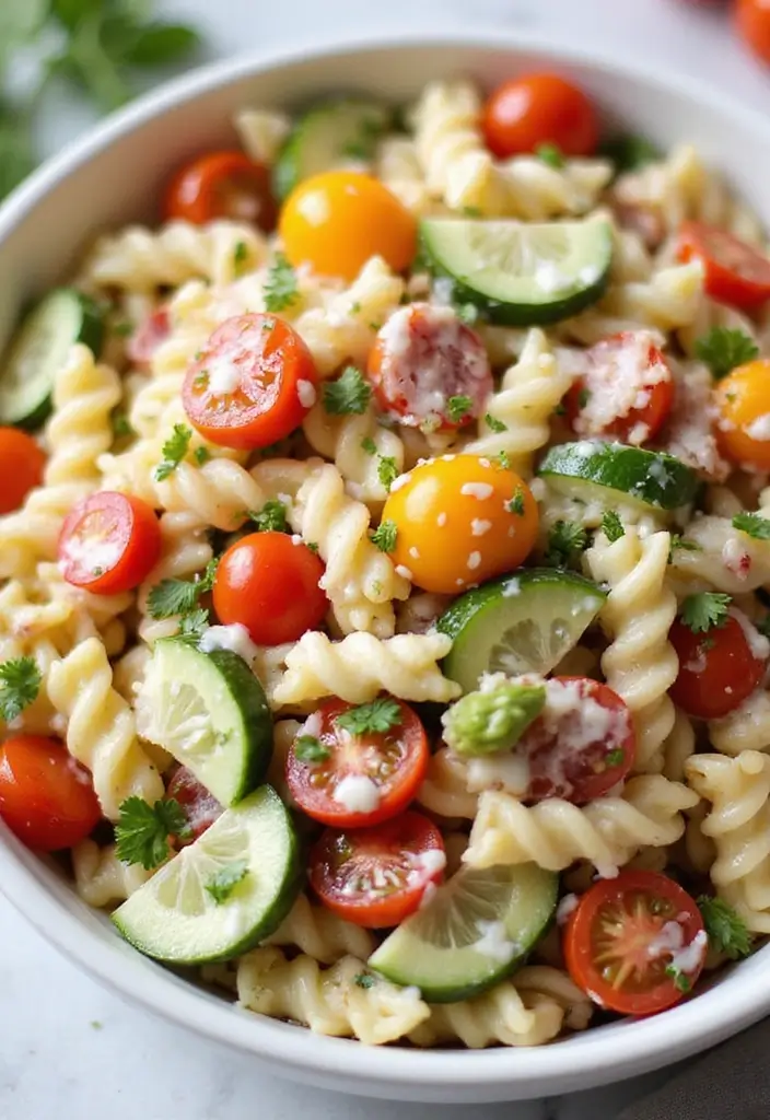25 Pasta Salad Recipes with Bacon Ranch for Creamy Perfection 4 25 Pasta Salad Recipes with Bacon Ranch for Creamy Perfection - 2. Summer Garden Pasta Salad