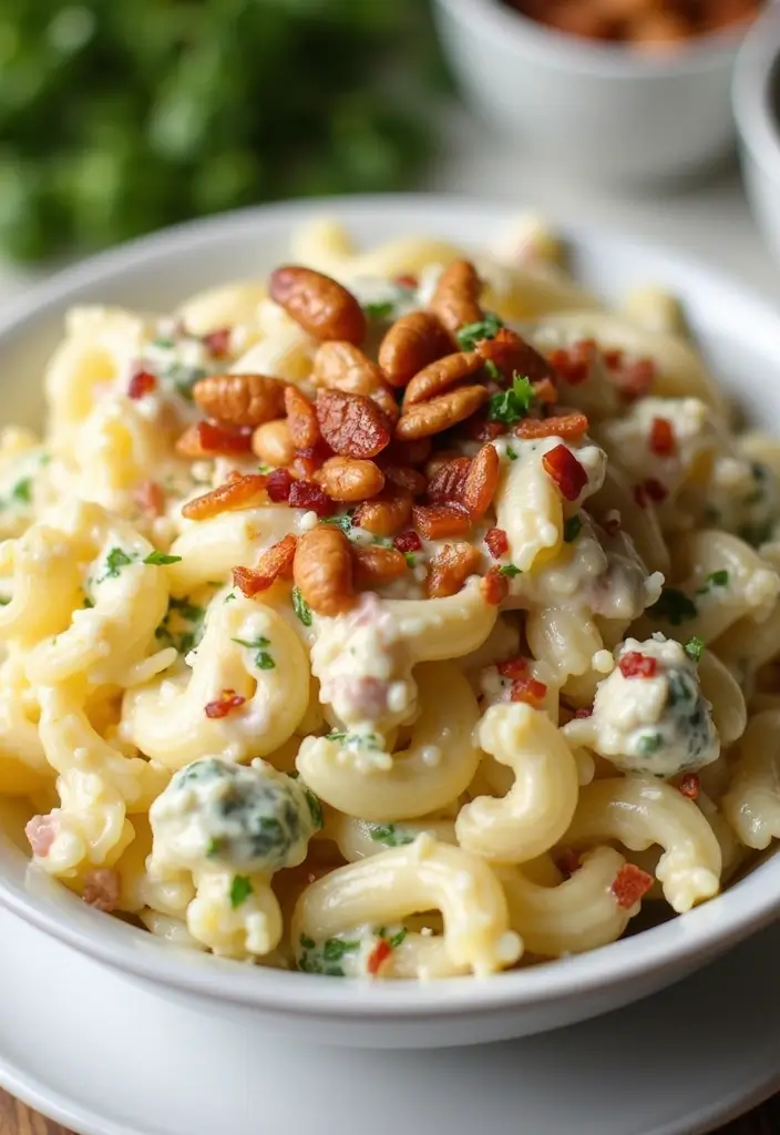 25 Pasta Salad Recipes with Bacon Ranch for Creamy Perfection 129 25 Pasta Salad Recipes with Bacon Ranch for Creamy Perfection - 25. Creamy Bacon Ranch Pasta Salad with Nuts