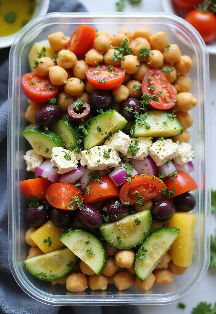 25 Salad Lunch Meal Prep Recipes for a Fresh Work Week 1 25 Salad Lunch Meal Prep Recipes for a Fresh Work Week - 1. Greek Salad with Chickpeas