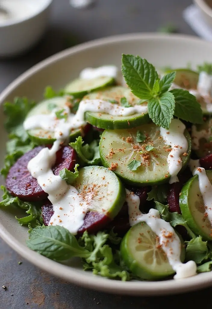 27 Beet and Cucumber Salad Recipes Packed with Freshness 80 27 Beet and Cucumber Salad Recipes Packed with Freshness - 16. Beet and Cucumber Salad with Spiced Yogurt Sauce
