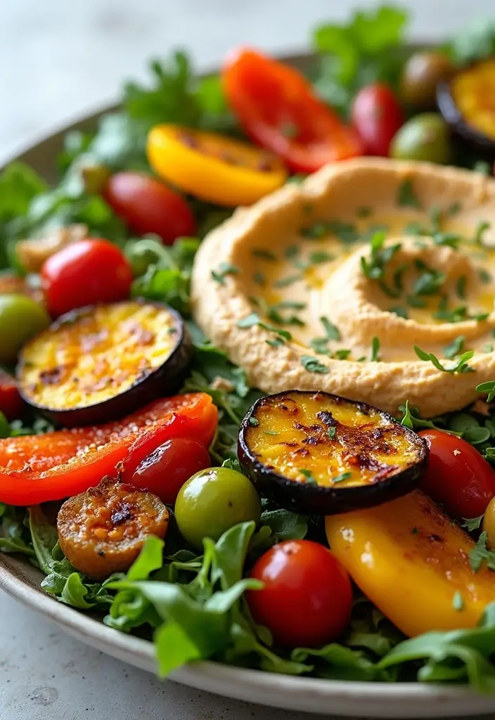 27 Low Carb High Protein Salad Recipes to Keep You Fit and Full 62 27 Low Carb High Protein Salad Recipes to Keep You Fit and Full - 12. Roasted Vegetable and Hummus Salad