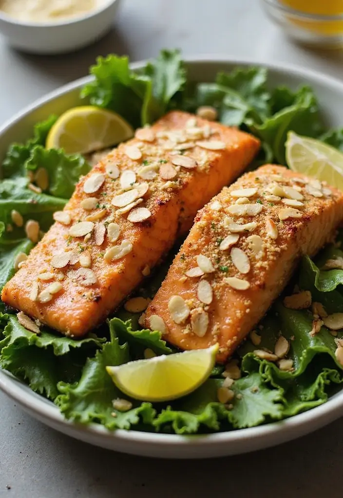 27 Low Carb High Protein Salad Recipes to Keep You Fit and Full 115 27 Low Carb High Protein Salad Recipes to Keep You Fit and Full - 21. Almond-Crusted Salmon Salad