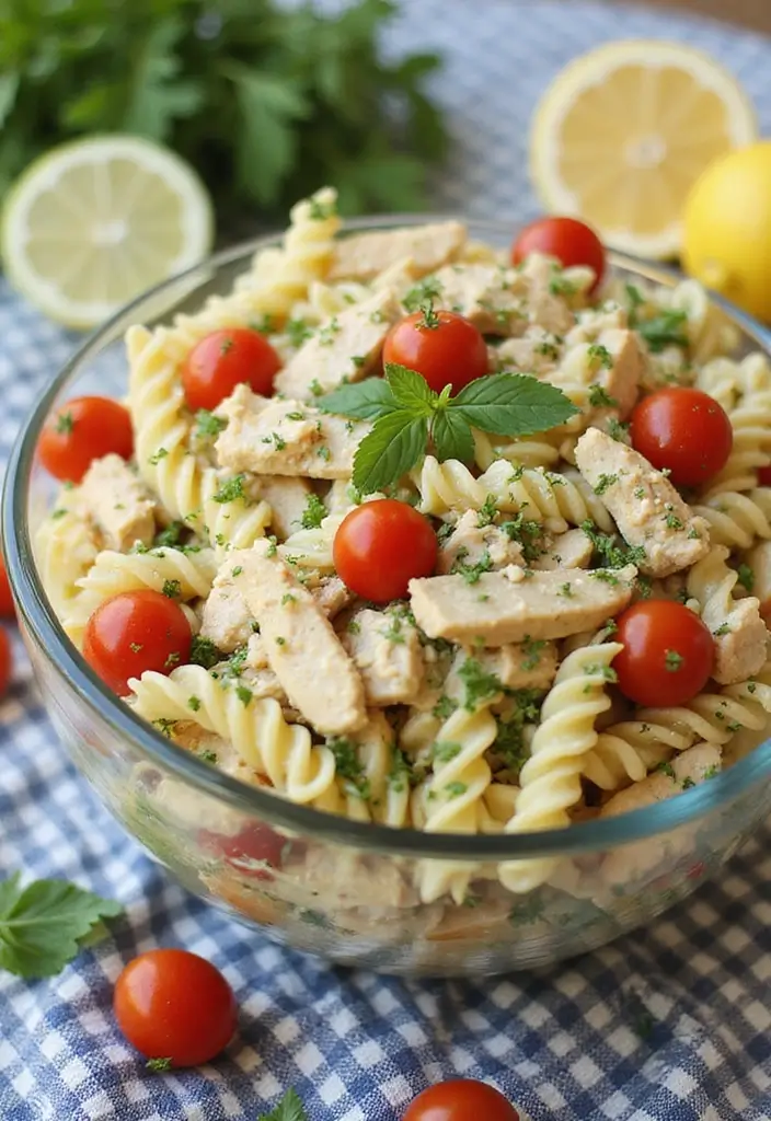 30+ Cold Creamy Pasta Salad Recipes for Hot Summer Days 24 30+ Cold Creamy Pasta Salad Recipes for Hot Summer Days - 6. Lemon Herb Chicken Pasta Salad