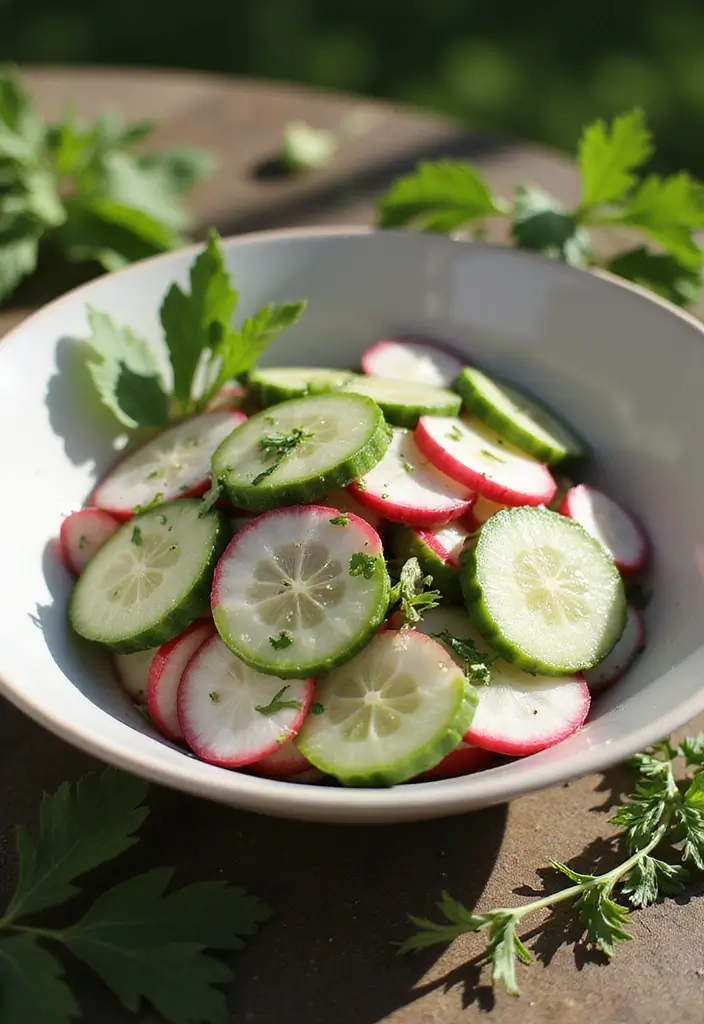 30+ End of Summer Salad Recipes to Celebrate the Season - 28. Radish and Cucumber Salad