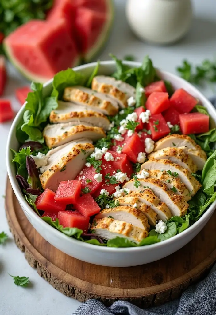 30+ Grilled Chicken Cobb Salad Recipes for Protein Lovers 132 30+ Grilled Chicken Cobb Salad Recipes for Protein Lovers - 20. Watermelon Feta Grilled Chicken Cobb Salad