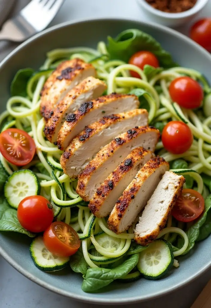 30+ Grilled Chicken Cobb Salad Recipes for Protein Lovers 197 30+ Grilled Chicken Cobb Salad Recipes for Protein Lovers - 29. Zucchini Noodle Grilled Chicken Cobb Salad