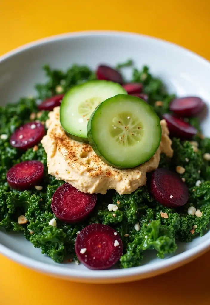 30+ Kale and Beet Salad Recipes Full of Color and Nutrition 77 30+ Kale and Beet Salad Recipes Full of Color and Nutrition - 15. Kale and Beet Salad with Hummus and Cucumber