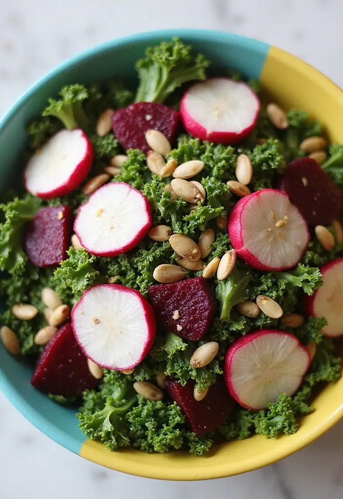 30+ Kale and Beet Salad Recipes Full of Color and Nutrition 102 30+ Kale and Beet Salad Recipes Full of Color and Nutrition - 20. Crunchy Kale and Beet Salad with Radishes