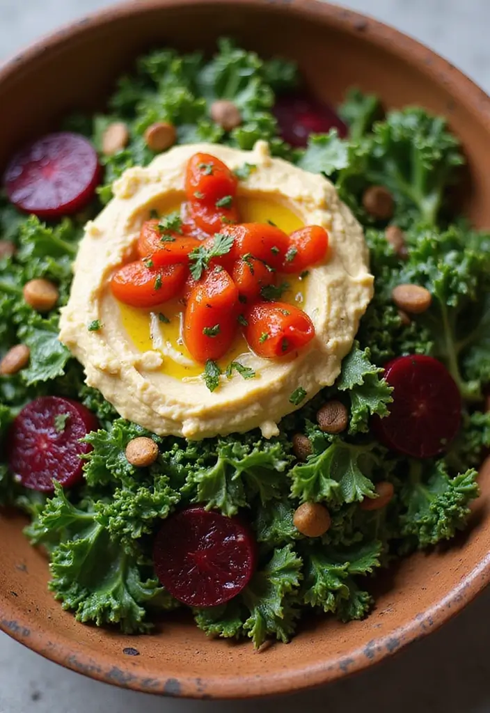 30+ Kale and Beet Salad Recipes Full of Color and Nutrition 134 30+ Kale and Beet Salad Recipes Full of Color and Nutrition - 26. Kale and Beet Salad with Hummus and Roasted Peppers