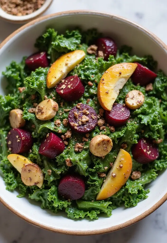 30+ Kale and Beet Salad Recipes Full of Color and Nutrition 144 30+ Kale and Beet Salad Recipes Full of Color and Nutrition - 28. Kale and Beet Salad with Roasted Garlic Dressing