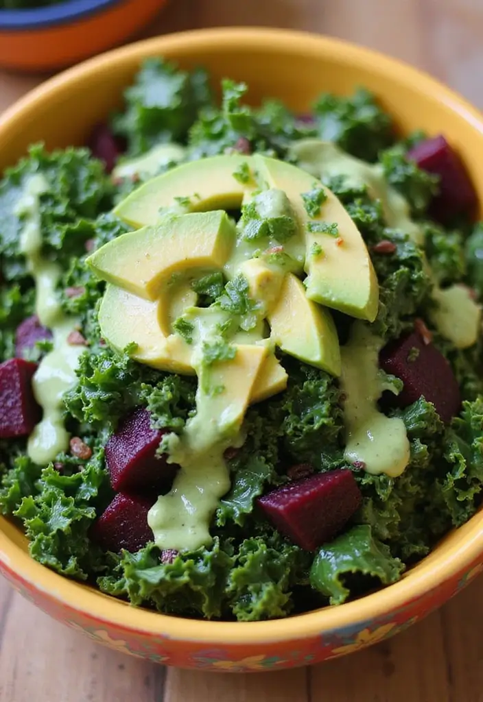 30+ Kale and Beet Salad Recipes Full of Color and Nutrition 154 30+ Kale and Beet Salad Recipes Full of Color and Nutrition - 30. Kale and Beet Salad with Avocado and Cilantro Lime Dressing