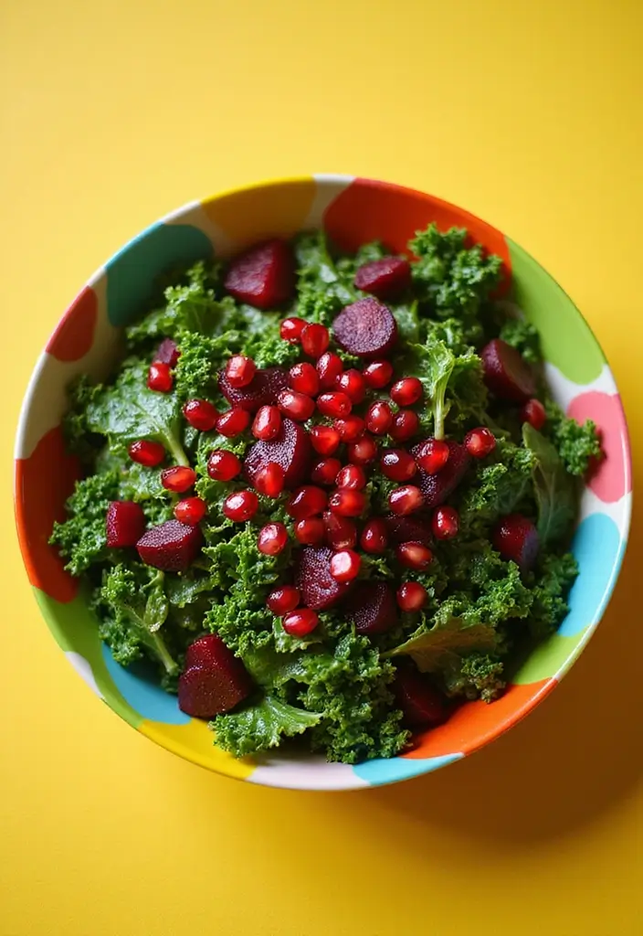 30+ Kale and Beet Salad Recipes Full of Color and Nutrition 16 30+ Kale and Beet Salad Recipes Full of Color and Nutrition - 4. Spinach, Kale, and Beet Salad with Pomegranate Seeds