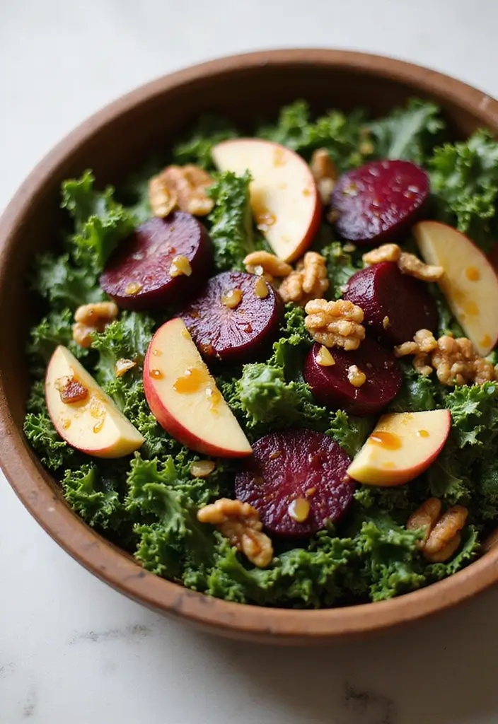30+ Kale and Beet Salad Recipes Full of Color and Nutrition 26 30+ Kale and Beet Salad Recipes Full of Color and Nutrition - 6. Kale, Beet, and Apple Salad with Maple Dressing