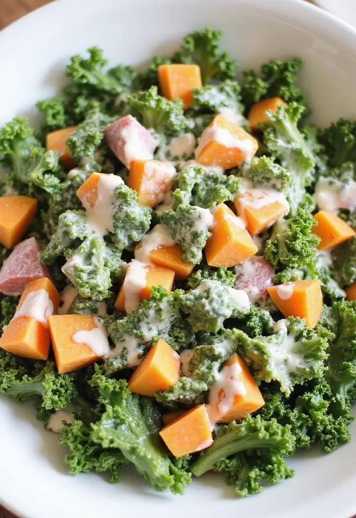 30+ Kale and Sweet Potato Salad Recipes That Feel Like Comfort Food 108 30+ Kale and Sweet Potato Salad Recipes That Feel Like Comfort Food - 22. Creamy Kale and Sweet Potato Salad with Yogurt Dressing