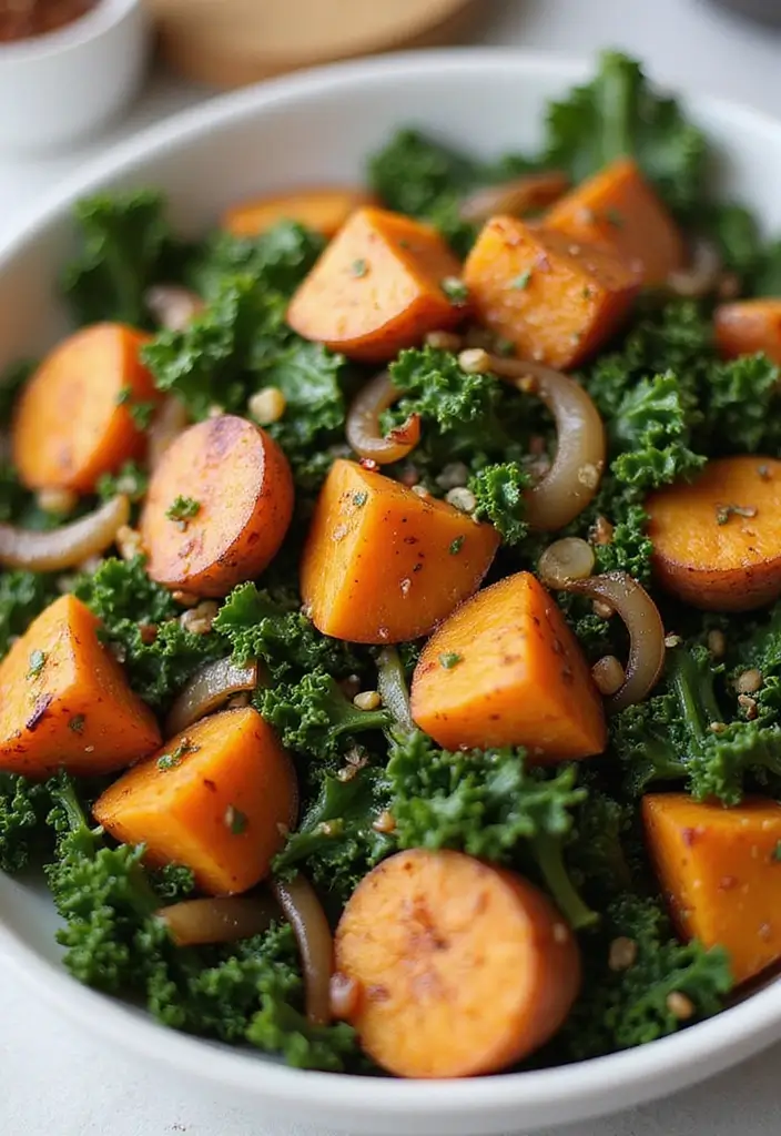 30+ Kale and Sweet Potato Salad Recipes That Feel Like Comfort Food 121 30+ Kale and Sweet Potato Salad Recipes That Feel Like Comfort Food - 25. Caramelized Onion, Kale, and Sweet Potato Salad