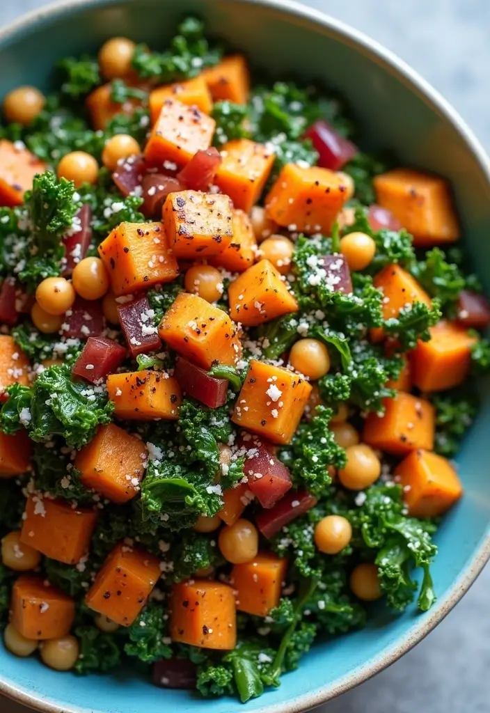 30+ Kale and Sweet Potato Salad Recipes That Feel Like Comfort Food 131 30+ Kale and Sweet Potato Salad Recipes That Feel Like Comfort Food - 27. Mediterranean Chickpea Kale and Sweet Potato Salad