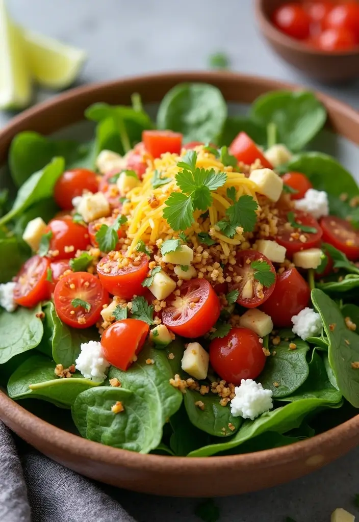 30+ Lettuce and Spinach Salad Recipes for Every Occasion - 23. Spicy Spinach Taco Salad