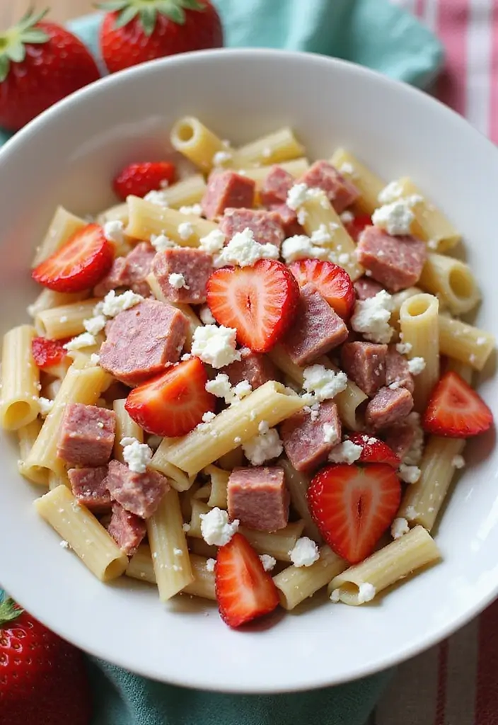 30+ Pasta Salad Recipes with Salami for a Savory Twist 122 30+ Pasta Salad Recipes with Salami for a Savory Twist - 18. Salami and Strawberry Pasta Salad