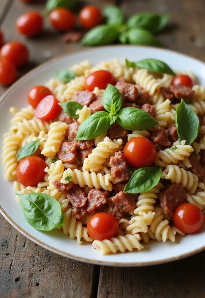 30+ Pasta Salad Recipes with Salami for a Savory Twist 166 30+ Pasta Salad Recipes with Salami for a Savory Twist - 24. Salami and Tomato Basil Pasta Salad