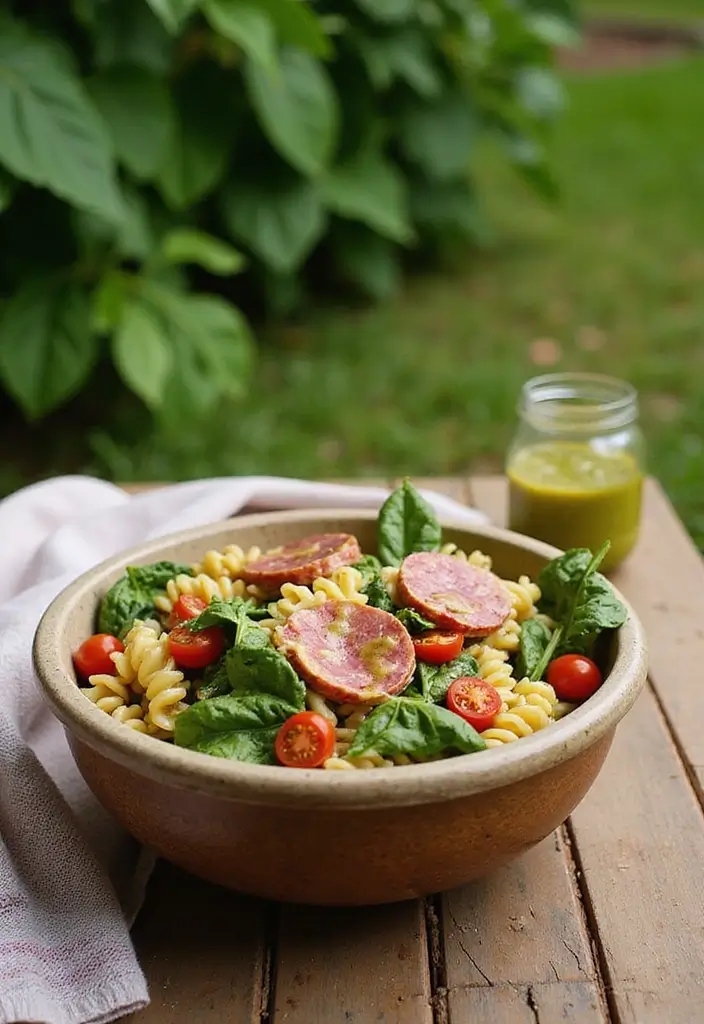 30+ Pasta Salad Recipes with Salami for a Savory Twist 15 30+ Pasta Salad Recipes with Salami for a Savory Twist - 3. Salami and Spinach Cold Pasta Salad