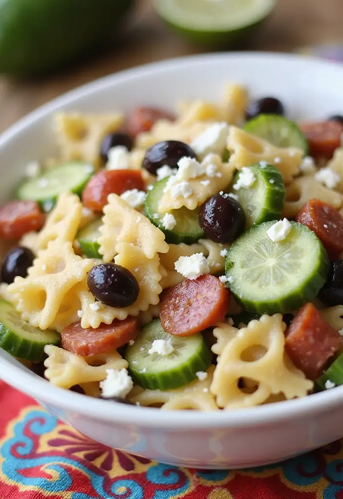 30+ Pasta Salad Recipes with Salami for a Savory Twist 29 30+ Pasta Salad Recipes with Salami for a Savory Twist - 5. Greek Pasta Salad with Salami