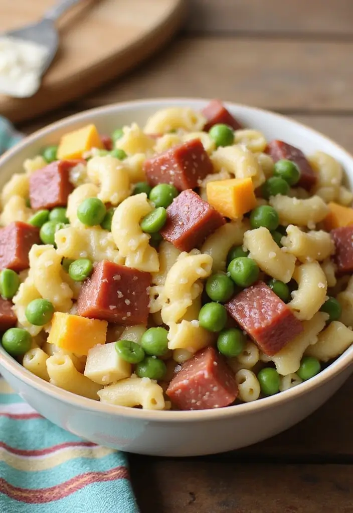 30+ Pasta Salad Recipes with Salami for a Savory Twist 43 30+ Pasta Salad Recipes with Salami for a Savory Twist - 7. Salami, Pea, and Cheese Pasta Salad