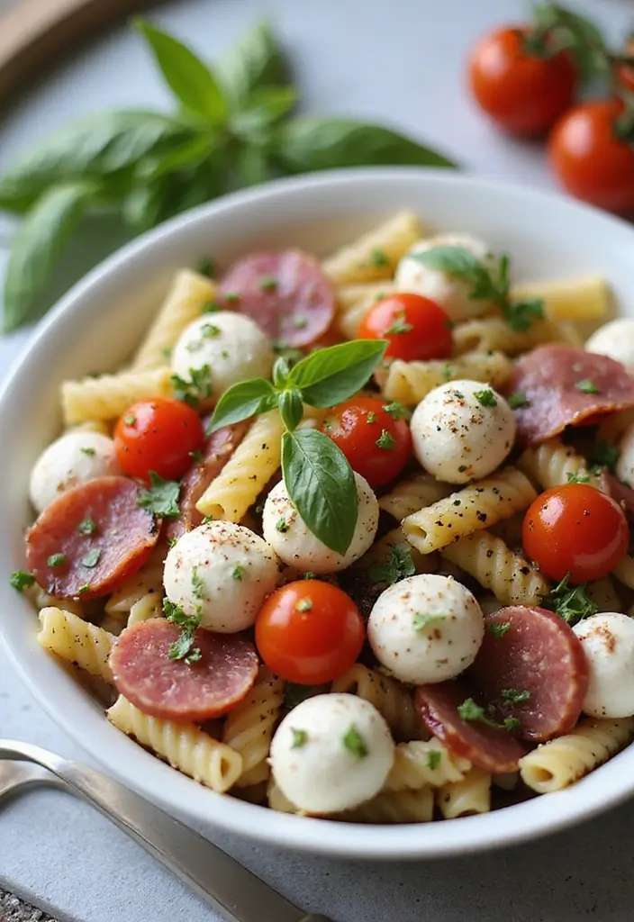 30+ Pasta Salad Recipes with Salami for a Savory Twist 50 30+ Pasta Salad Recipes with Salami for a Savory Twist - 8. Italian Caprese Pasta Salad with Salami