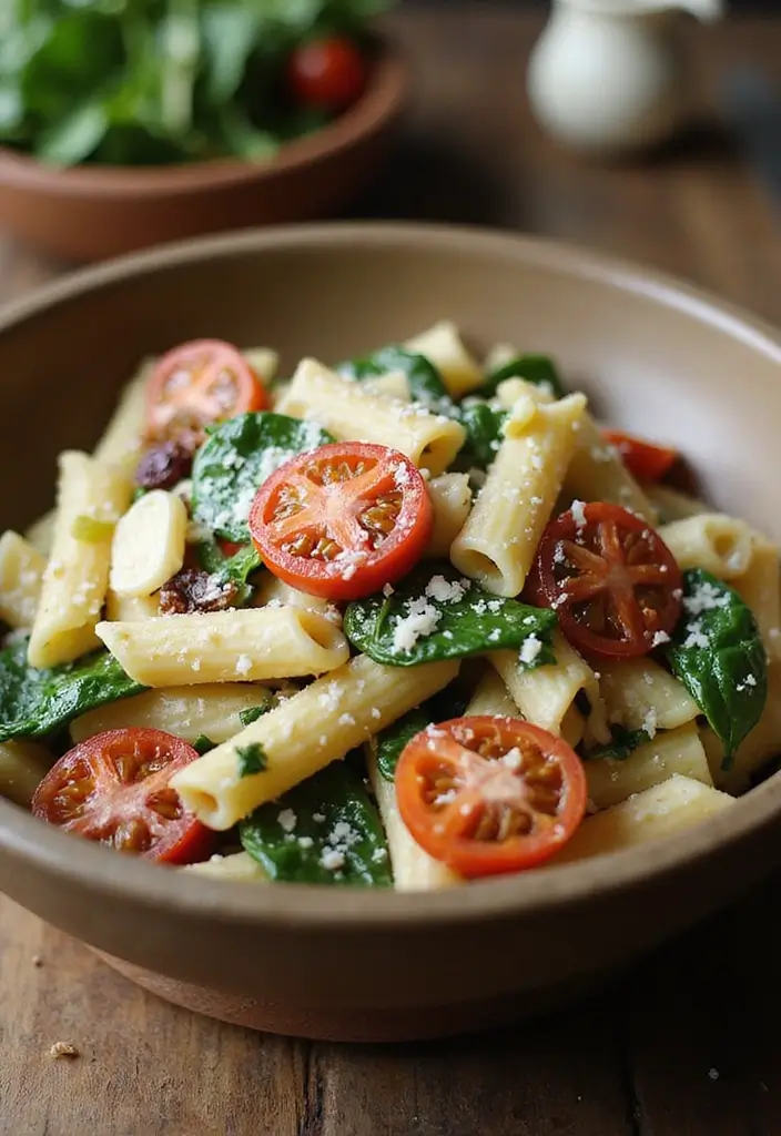 30+ Pasta Salad Recipes with Sundried Tomato for Mediterranean Flavor 57 30+ Pasta Salad Recipes with Sundried Tomato for Mediterranean Flavor - 11. Creamy Sundried Tomato and Spinach Pasta Salad