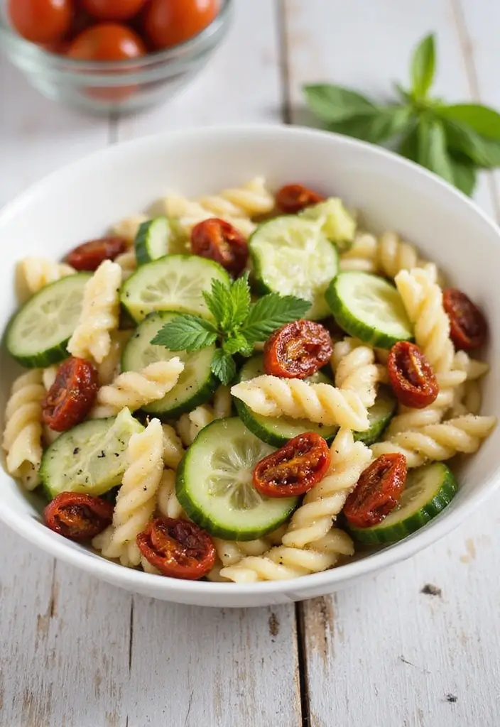 30+ Pasta Salad Recipes with Sundried Tomato for Mediterranean Flavor 64 30+ Pasta Salad Recipes with Sundried Tomato for Mediterranean Flavor - 12. Sundried Tomato and Cucumber Pasta Salad