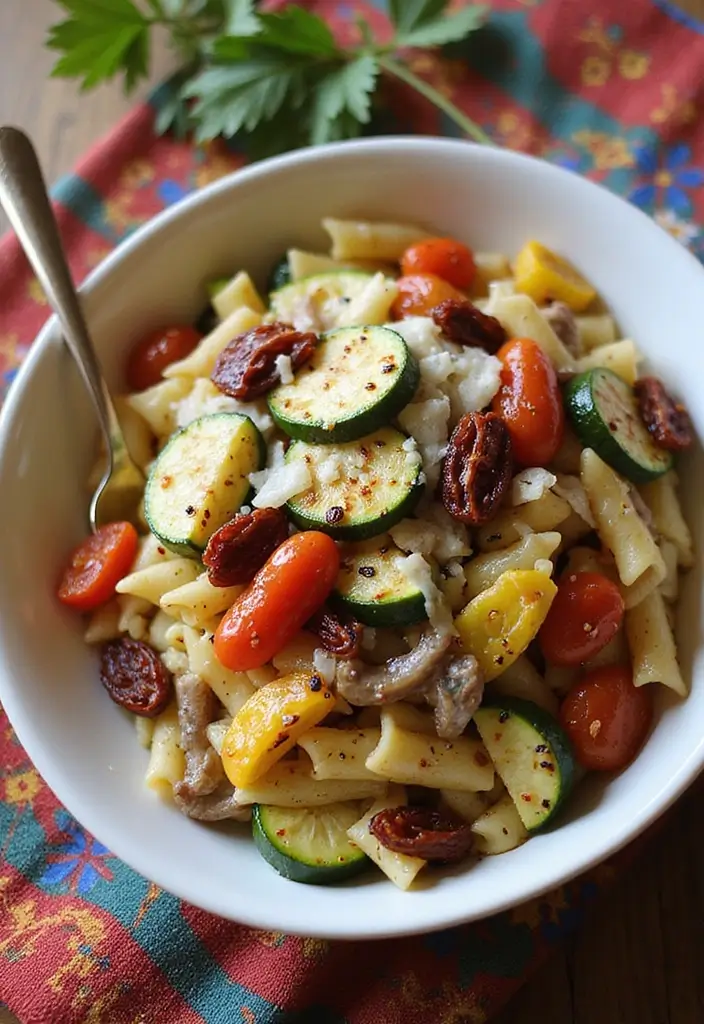 30+ Pasta Salad Recipes with Sundried Tomato for Mediterranean Flavor 11 30+ Pasta Salad Recipes with Sundried Tomato for Mediterranean Flavor - 3. Grilled Vegetable Pasta Salad with Sundried Tomatoes