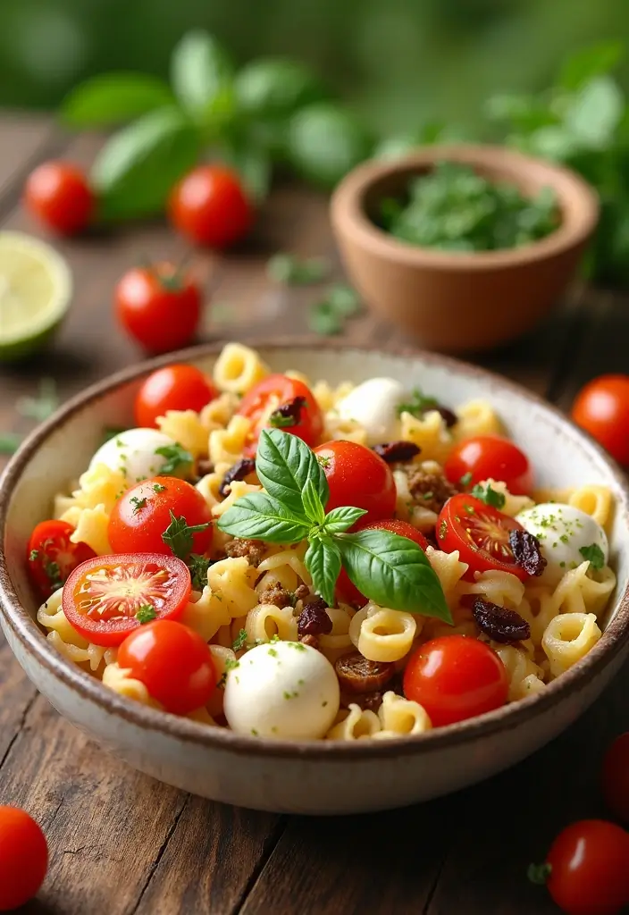 30+ Pasta Salad Recipes with Sundried Tomato for Mediterranean Flavor 25 30+ Pasta Salad Recipes with Sundried Tomato for Mediterranean Flavor - 5. Caprese Pasta Salad with Sundried Tomatoes
