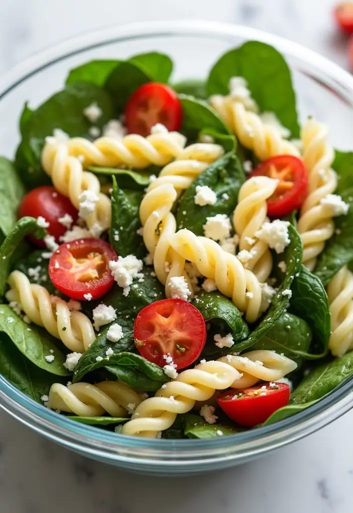 30+ Tri Color Pasta Salad Recipes That Brighten Any Table 49 30+ Tri Color Pasta Salad Recipes That Brighten Any Table - 9. Tri Color Pasta Salad with Spinach and Feta